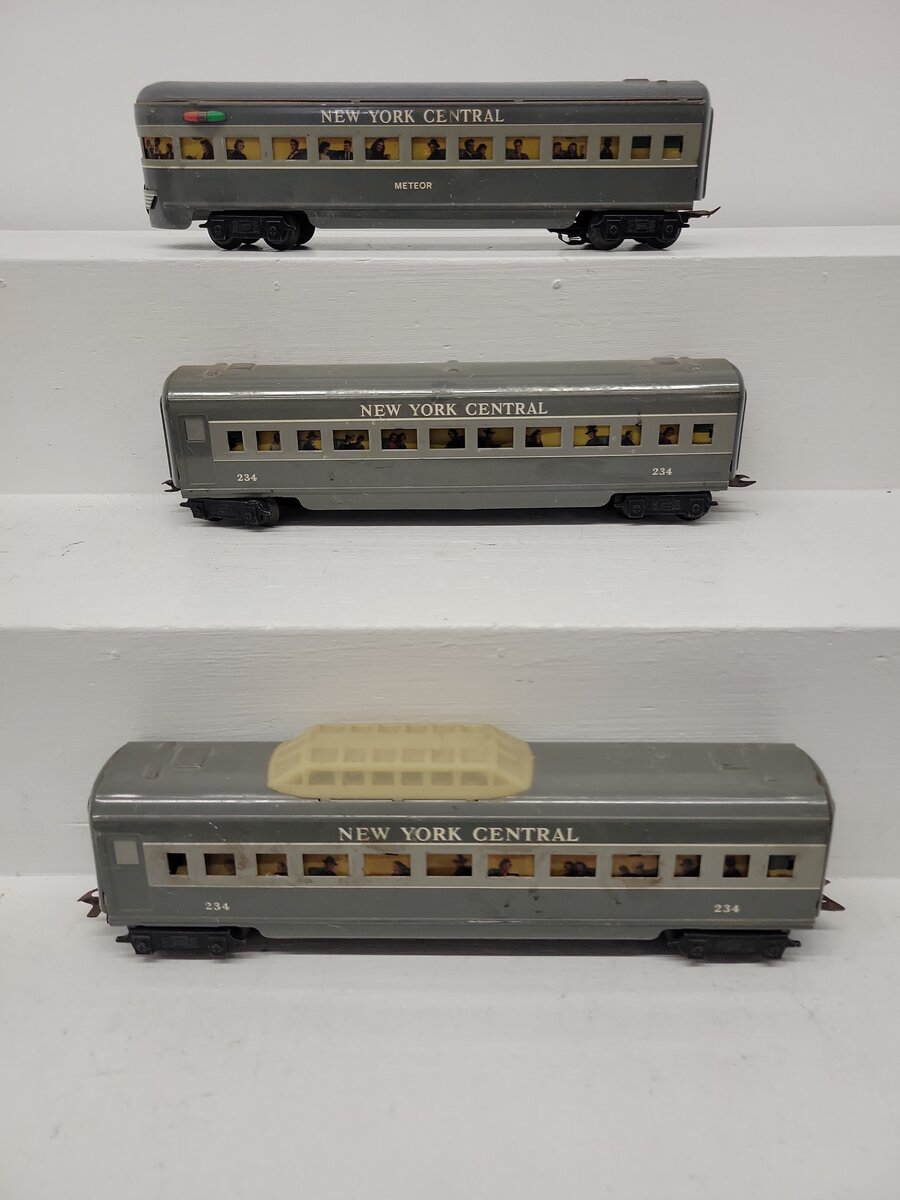 Marx Vintage O New York Central Gray Metal 234 Vista Dome,234 Coach & Meteor [3] VG