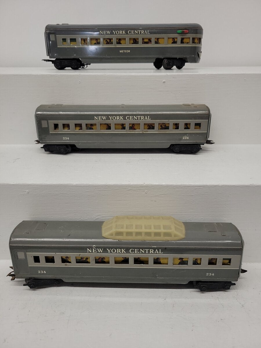 Marx Vintage O New York Central Gray Metal 234 Vista Dome,234 Coach & Meteor [3] VG