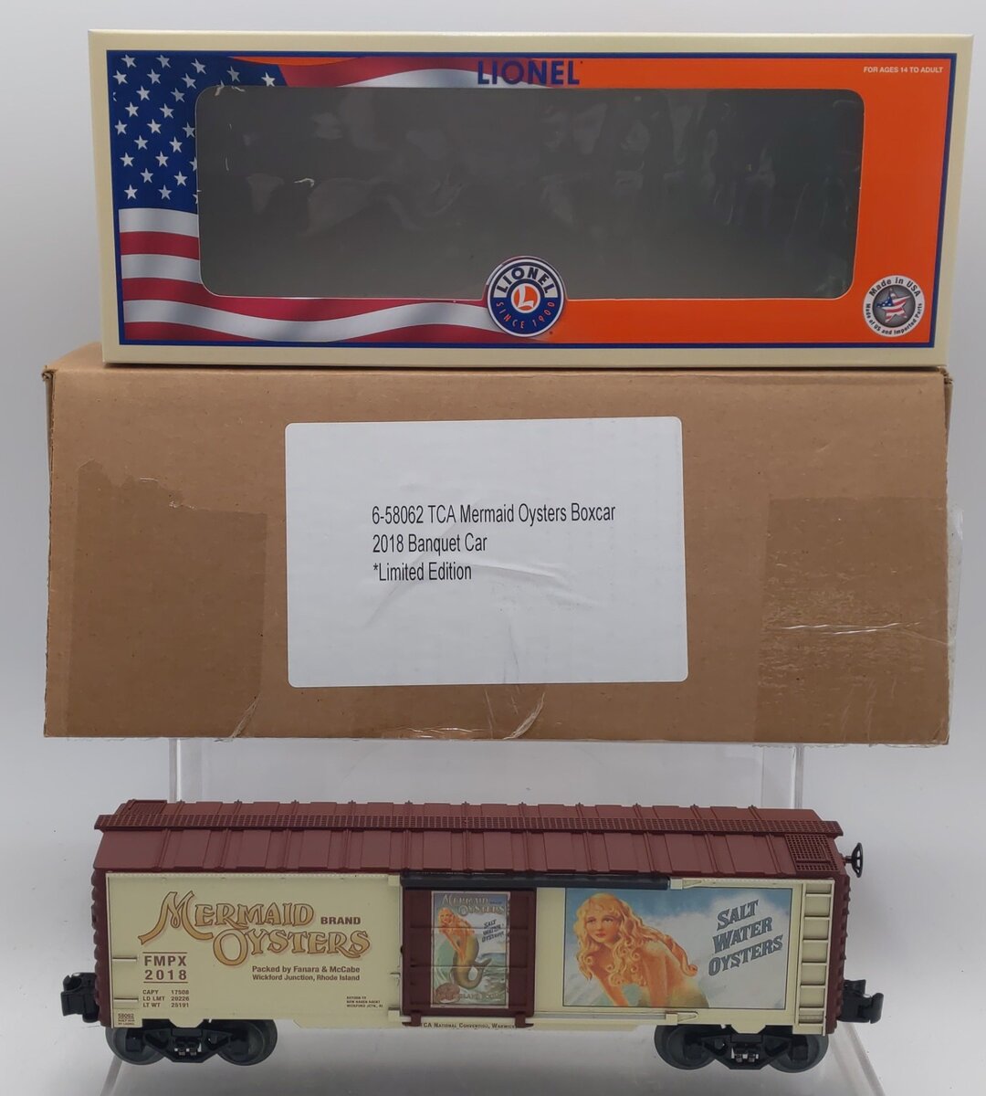 Lionel 6-58062 O Gauge 2018 TCA Mermaid Oysters Boxcar - RARE EX/Box