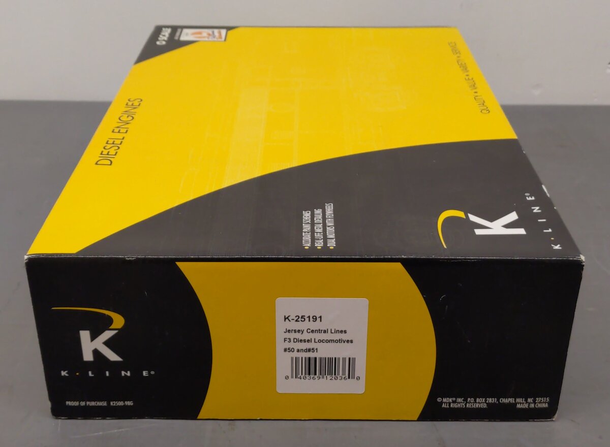 K-Line K25191 O Jersey Central F-3 AA Diesel Locomotive Set #50A/51 EX/Box