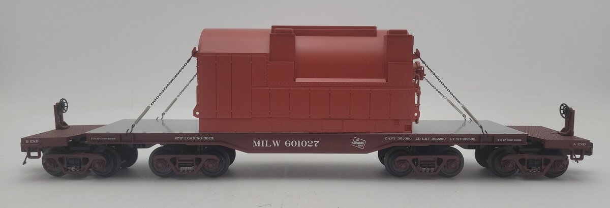 MTH 20-98433 O Gauge Milwaukee Road Flat Car w/ Trans. #601027 EX/Box