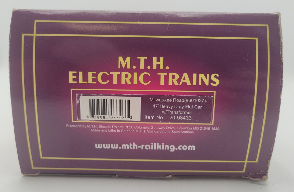 MTH 20-98433 O Gauge Milwaukee Road Flat Car w/ Trans. #601027 EX/Box