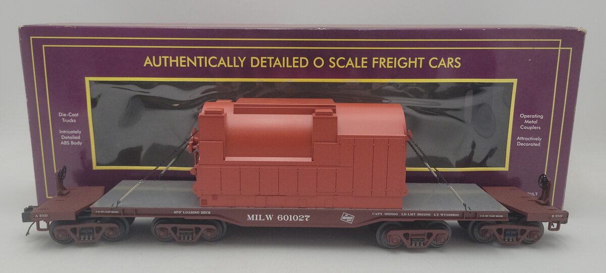 MTH 20-98433 O Gauge Milwaukee Road Flat Car w/ Trans. #601027 EX/Box