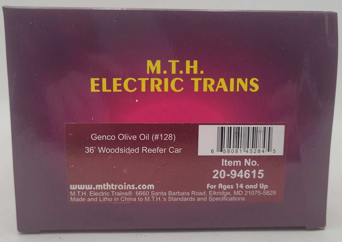 MTH 20-94615 O Gauge Genco Olive Oil Woodside Reefer Car #128 EX/Box