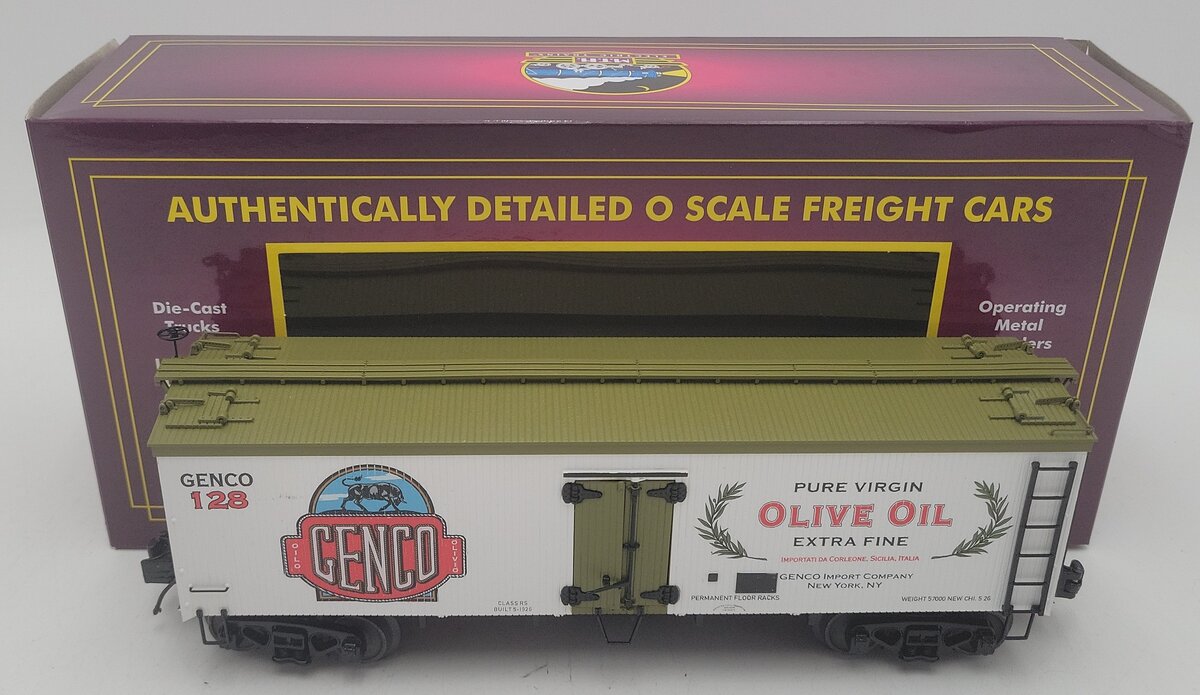 MTH 20-94615 O Gauge Genco Olive Oil Woodside Reefer Car #128 EX/Box