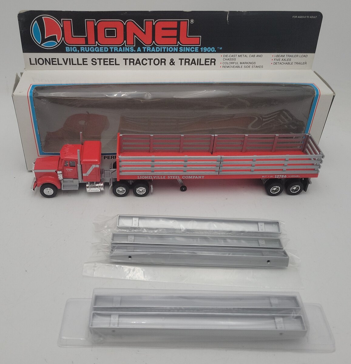Lionel 6-12786 O Gauge 1:48 Red Lionelville Steel Tractor Trailer LN/Box
