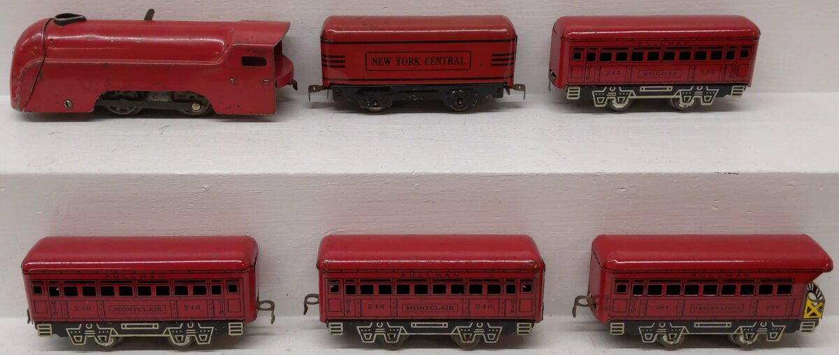 Marx 3893 Vintage O NYC 0-4-0 Steam Locomotive w/ Tender & Passenger Cars VG