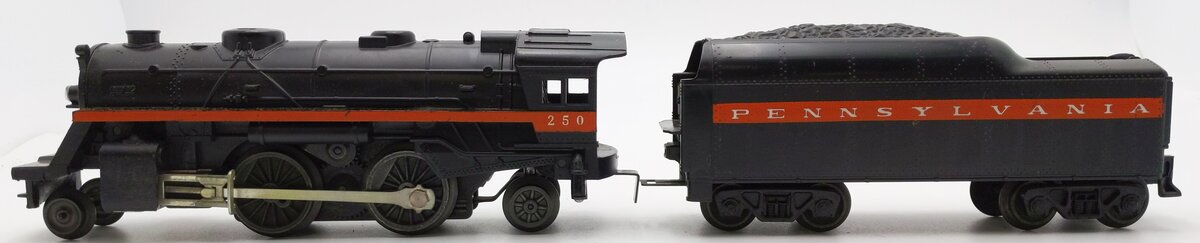 Lionel 250 Vintage O Pennsy Orange Stripe 2-4-2 Steam Loco with 250T Tender VG