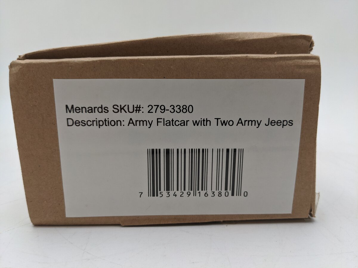 Menards 279-3380 O Army Flatcar w/ Two Jeeps #11115 NIB