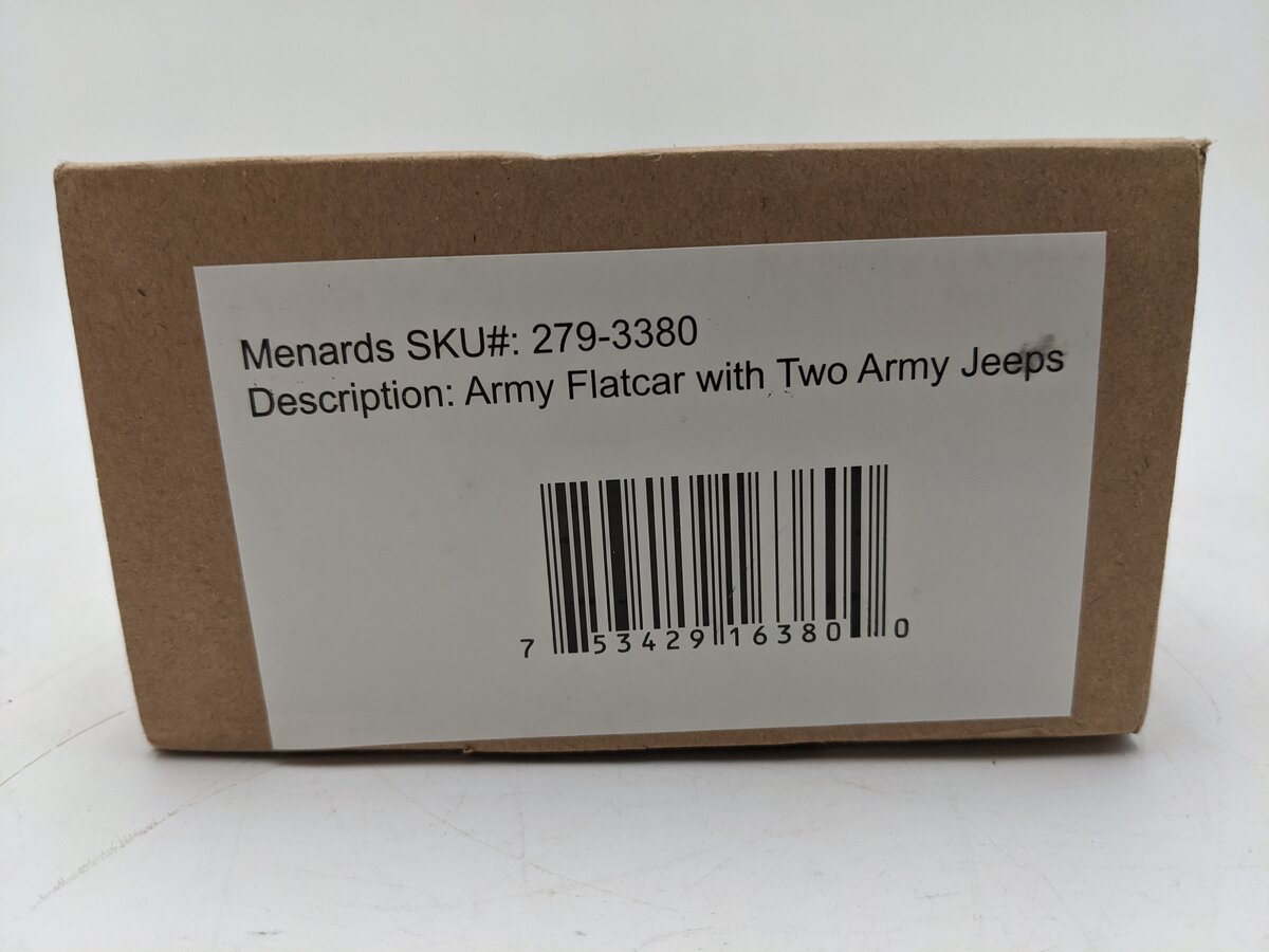 Menards 279-3380 O Army Flatcar w/ Two Jeeps #10789 NIB