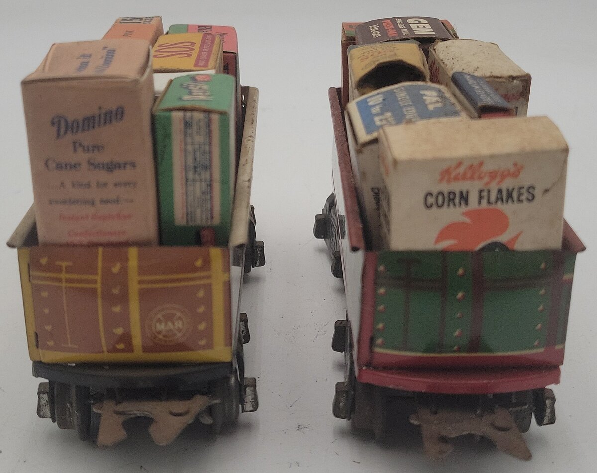 Marx 552 & 552G Vintage O Rock Island Lithographed Tin Gondolas [2] VG
