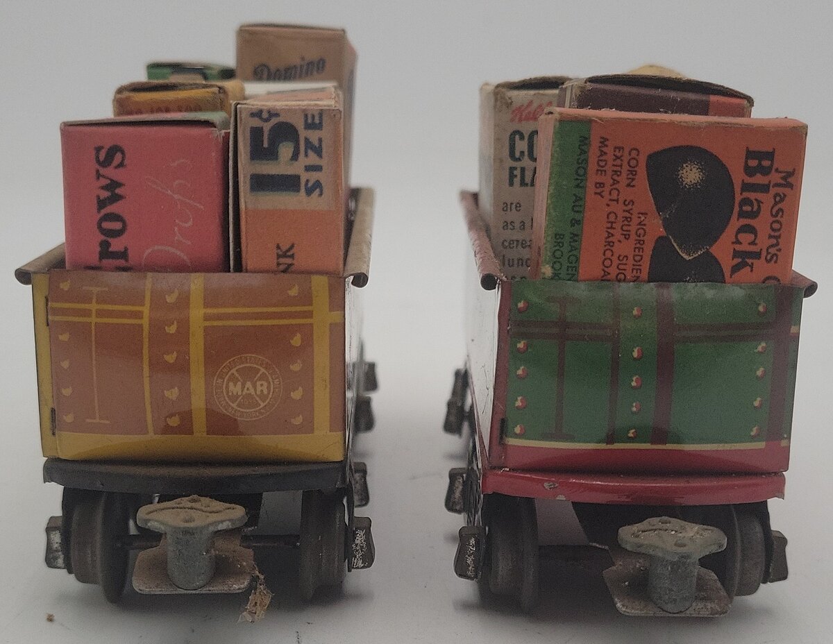Marx 552 & 552G Vintage O Rock Island Lithographed Tin Gondolas [2] VG