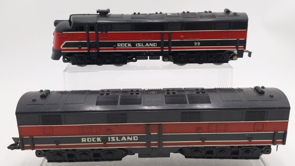 Marx 99 Vintage O Gauge Rock Island EMD E7 AB Diesel Locomotive Set VG