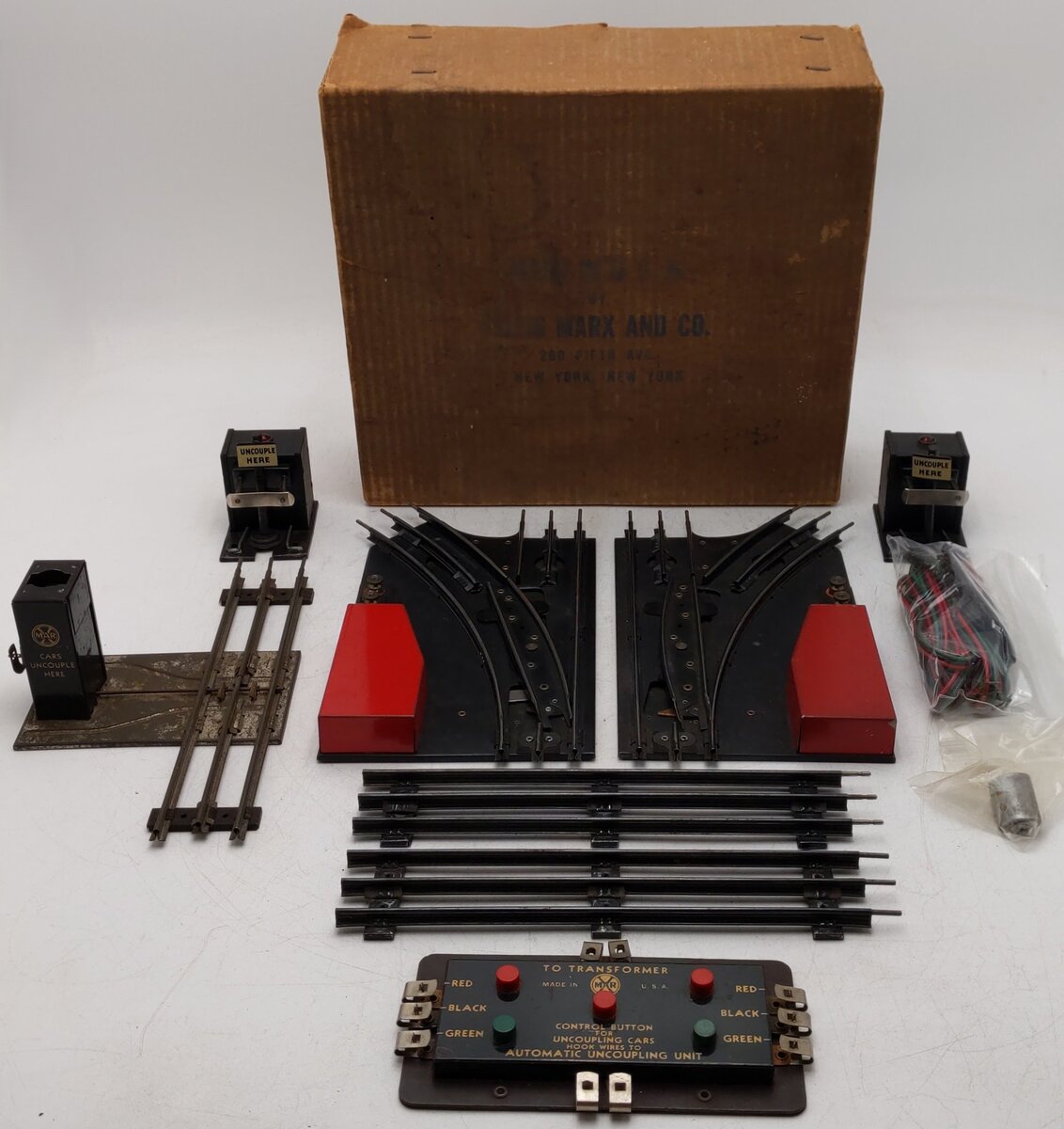 Marx 1590 Vintage O 027 Remote Control Switches (Pair) & Bumpers - Set Box/Box