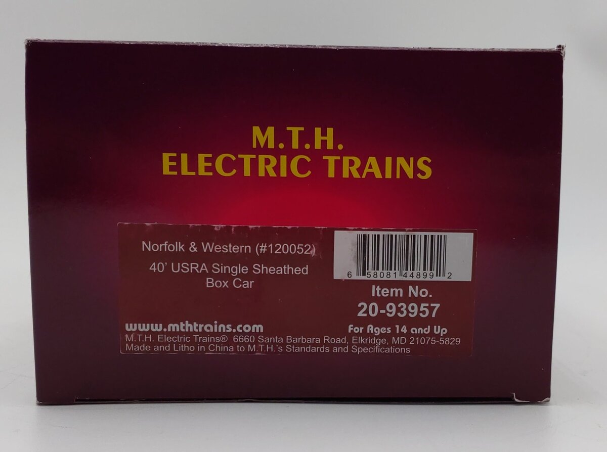 MTH 20-93957 O Norfolk & Western 40' Single Sheathed Boxcar #120052 EX/Box