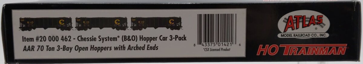 Atlas 20000462 HO Chessie/B&O AAR 70T 3 Bay Open Hoppers (Pack of 3) LN/Box