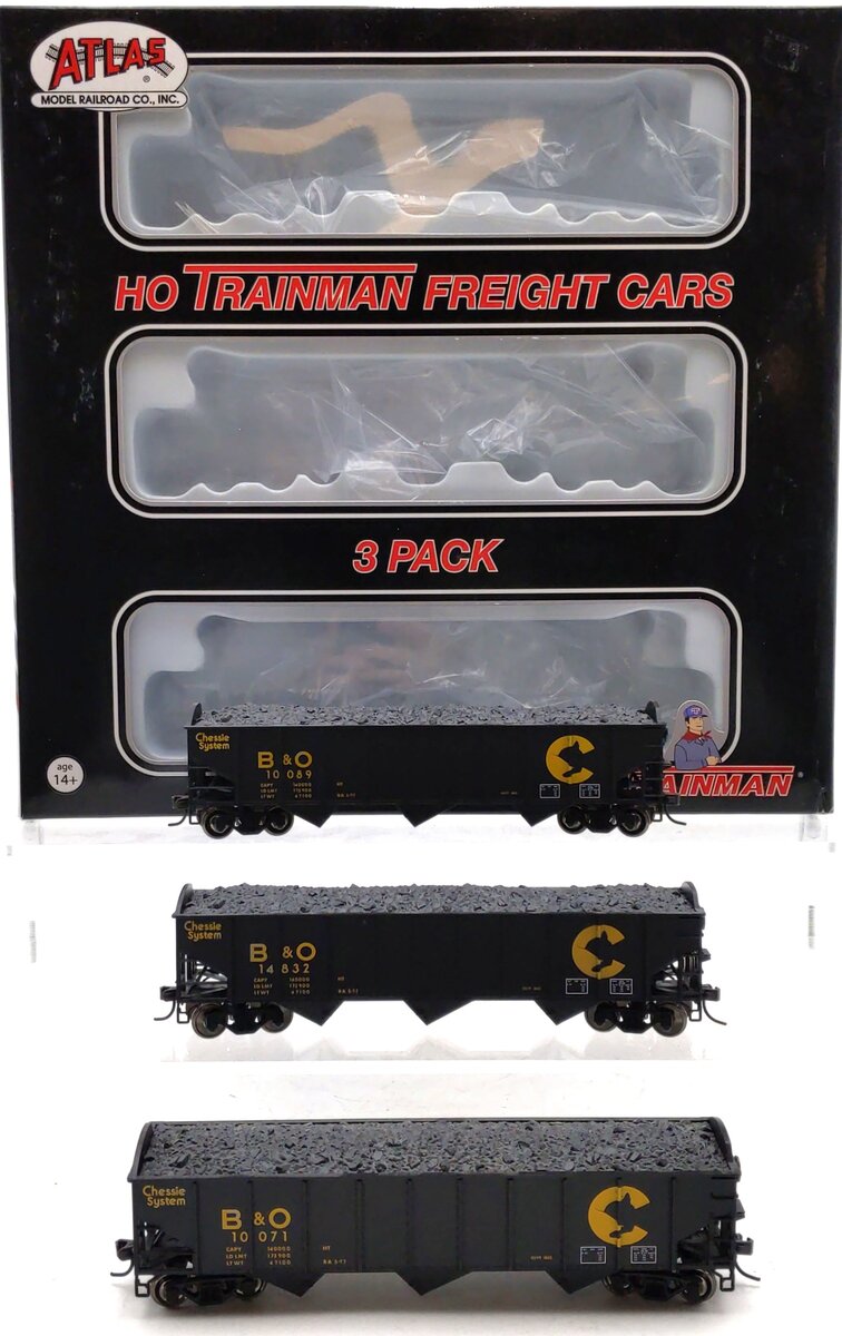 Atlas 20000462 HO Chessie/B&O AAR 70T 3 Bay Open Hoppers (Pack of 3) LN/Box