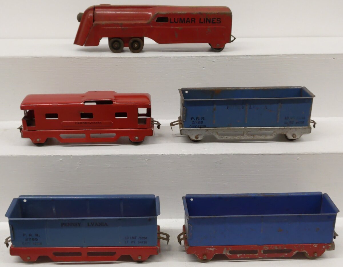 Lumar Lines Vintage Pressed Steel Passenger Set VG
