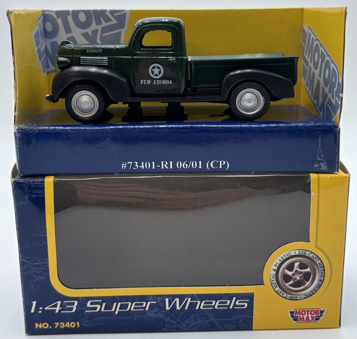 Motor Max 73401 1:43 U.S. Army 1941 Plymouth Truck Military Vehicle EX/Box