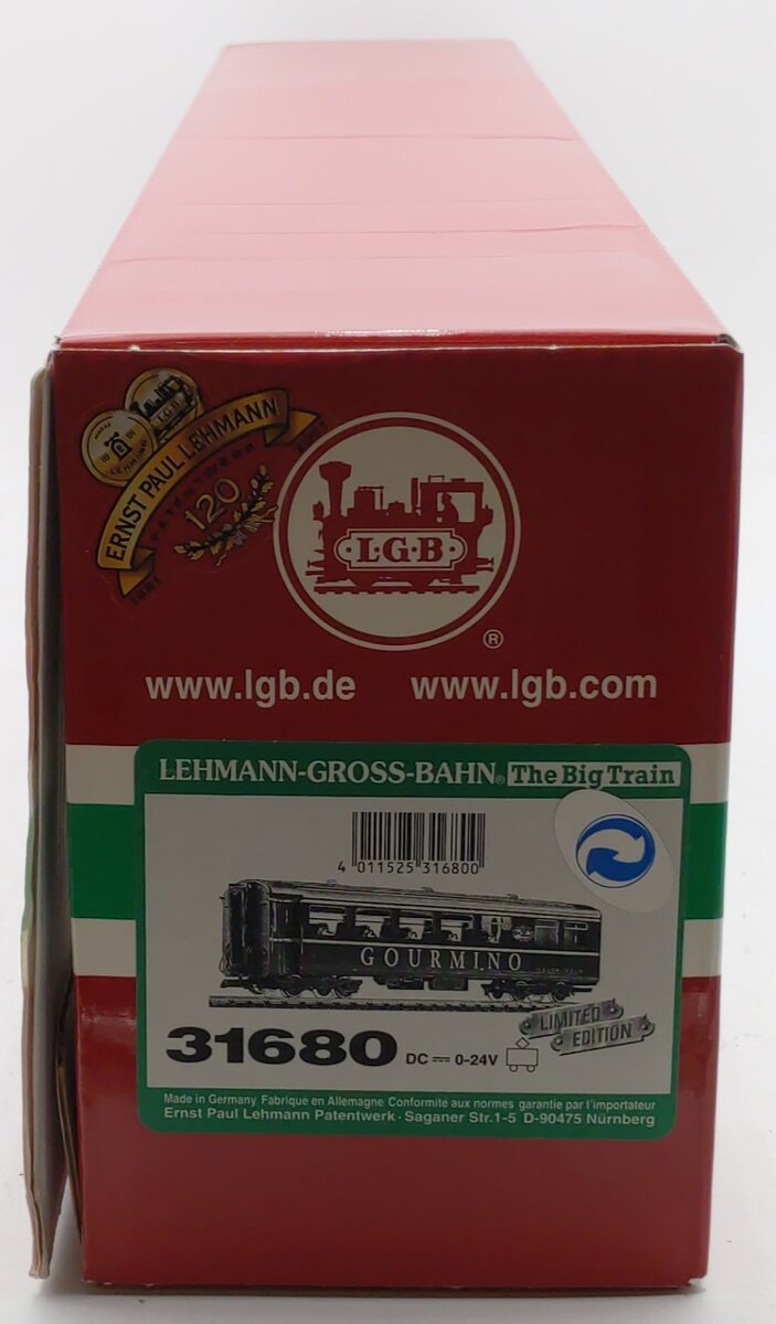 LGB 31680 G Scale RhB-Speisewagen Gourmino Passenger Car - Metal Wheels EX/Box