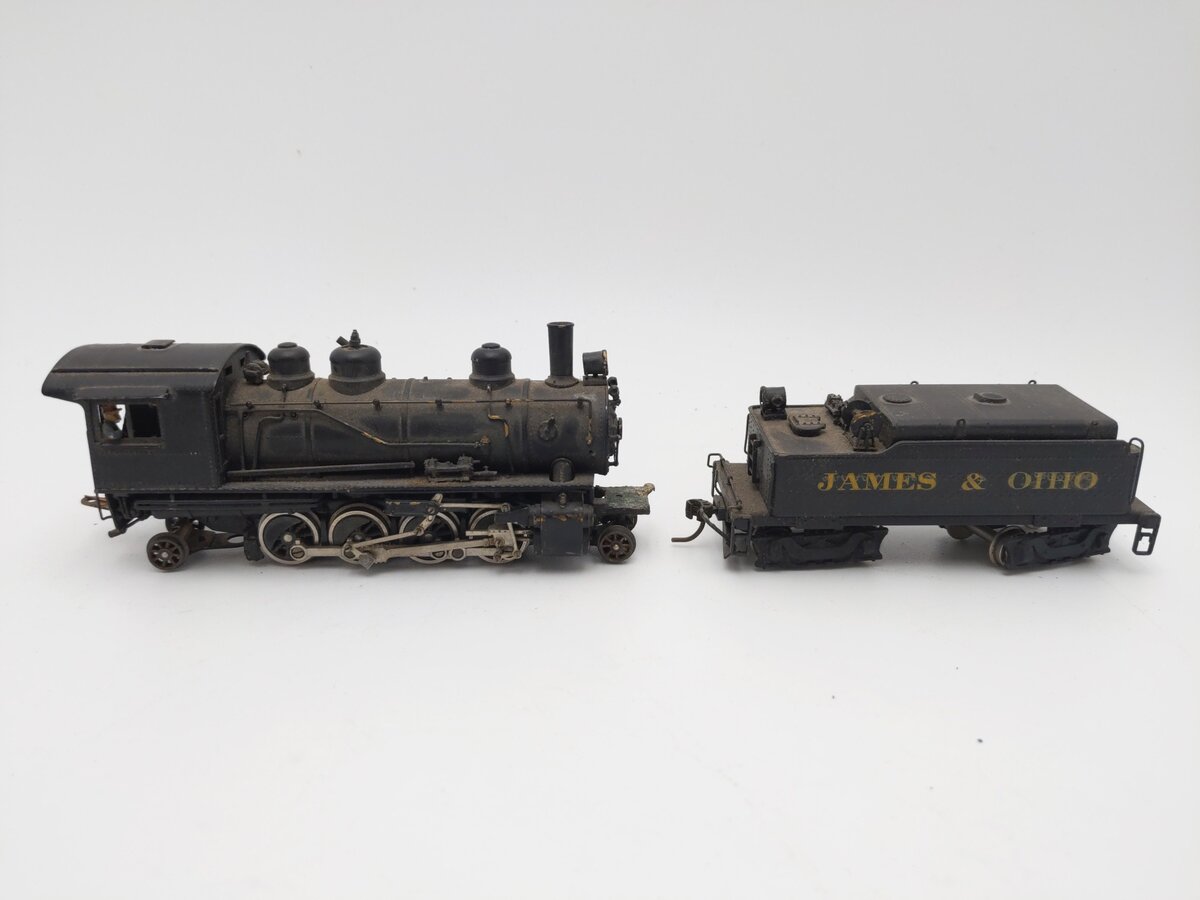 HO Scale Brass Unlettered 2-8-2 Steam Locomotive w/ James & Ohio Tender - Custom VG