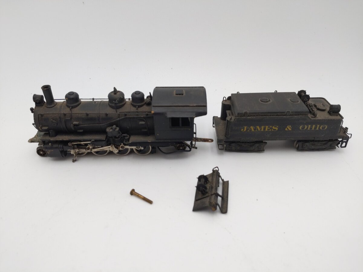 HO Scale Brass Unlettered 2-8-2 Steam Locomotive w/ James & Ohio Tender - Custom VG