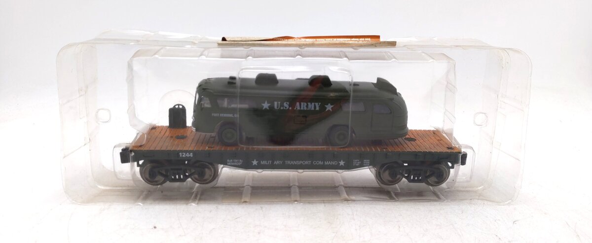 Menards 279-3432 O Gauge Army Short Flat Car w/ Army Bus #1244 MT/Box