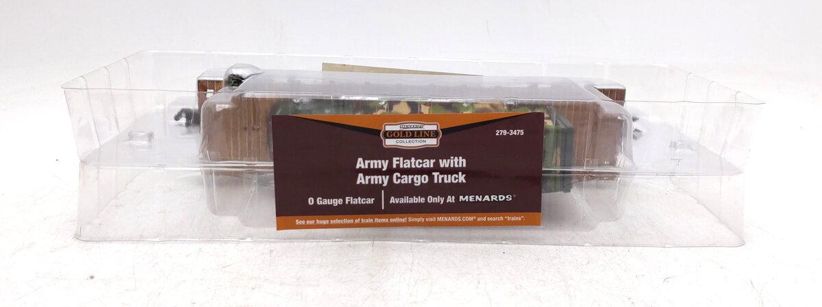 Menards 279-3475 O Gauge US Army Flatcar w/ Army Cargo Truck #21940 MT/Box