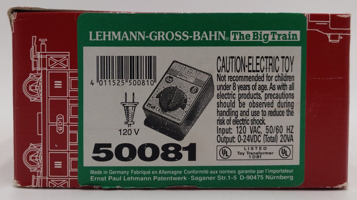 LGB 50081 G 120V Toy Transformer LN/Box