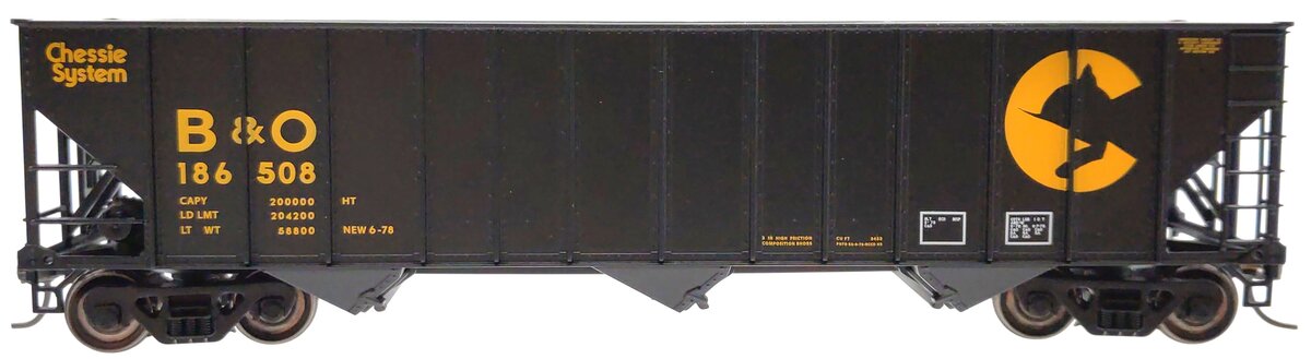 Bowser 40638 HO Scale Chessie/B&O 100-Ton Hopper #186508 LN/Box