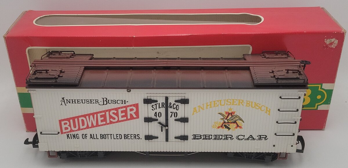 LGB 4070 G Scale Budweiser Woodside Reefer Car #4070 EX/Box