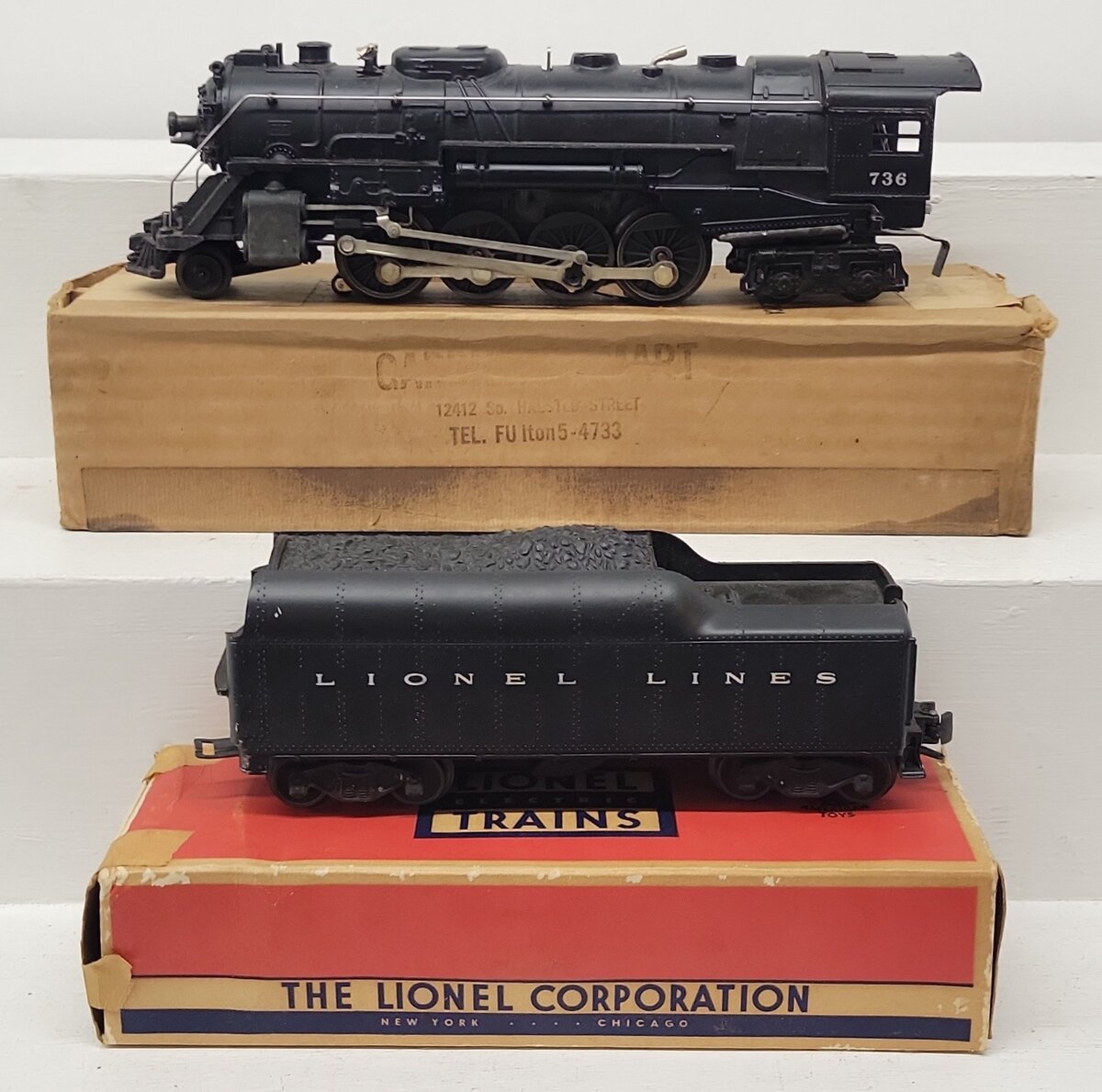 Lionel 736 Vintage O 2-8-4 Lionel Lines Diecast Steam Locomotive w/ 2046W Tender VG/Box