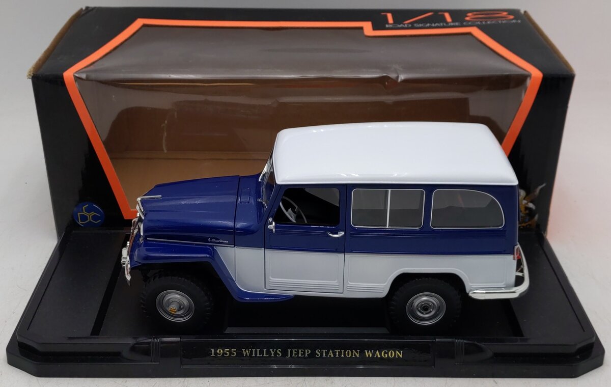Road Signature 92858 1:18 Diecast Blue 1955 Willys Jeep Station Wagon EX/Box
