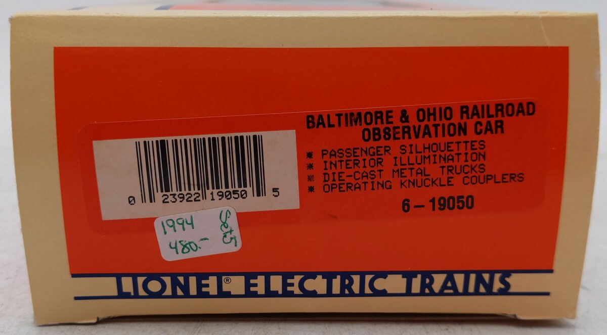 Lionel 6-19050 O Baltimore & Ohio Railroad Observation Car EX/Box