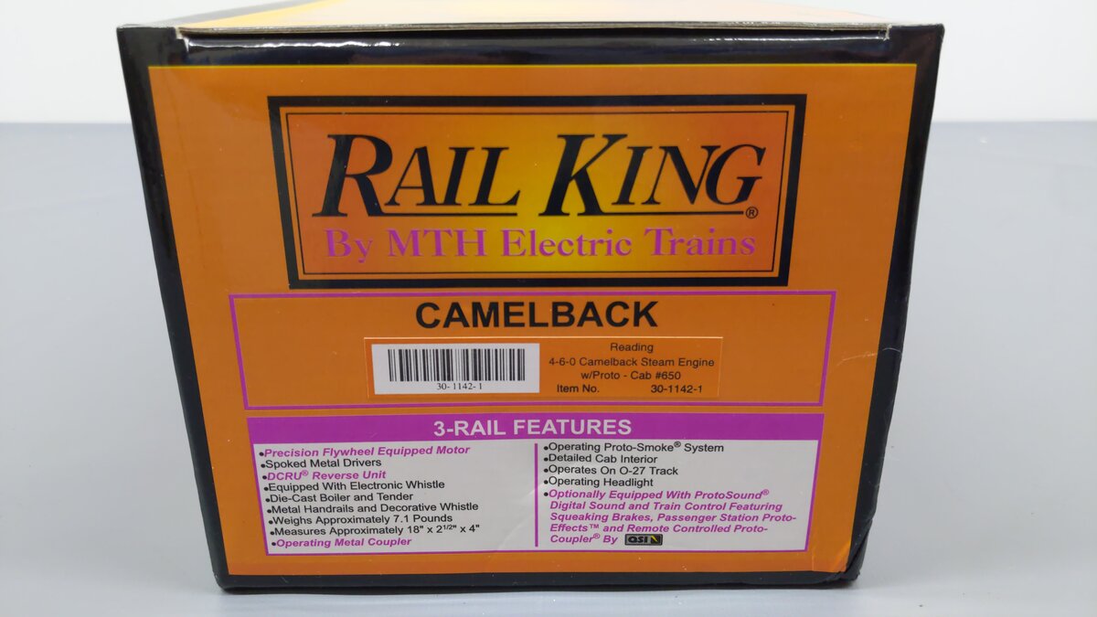 MTH 30-1142-1 Reading 4-6-0 Camelback Steam Locomotive & Tender w/PS1 #650 EX/Box