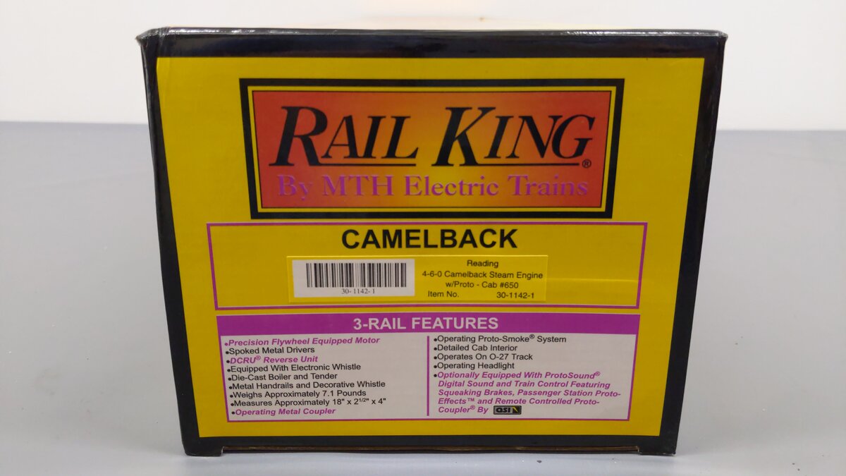 MTH 30-1142-1 Reading 4-6-0 Camelback Steam Locomotive & Tender w/PS1 #650 EX/Box
