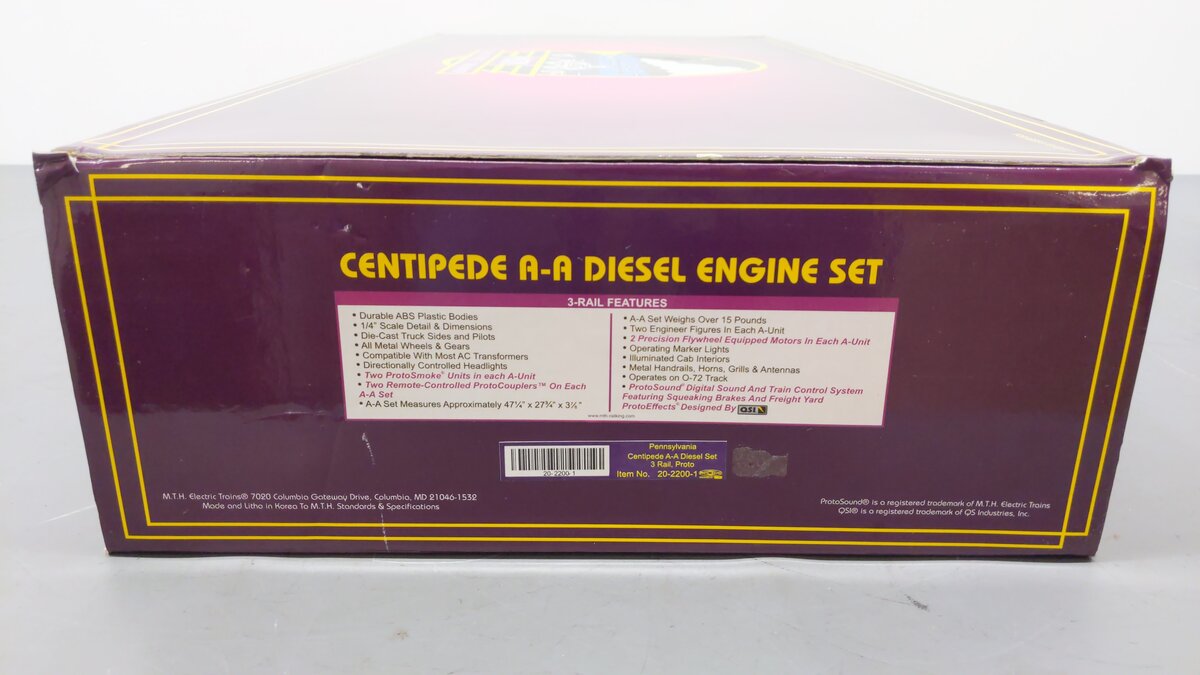 MTH 20-2200-1 O Gauge PRR Centipede AA Diesel Engine Set w/PS1 #5823 EX/Box