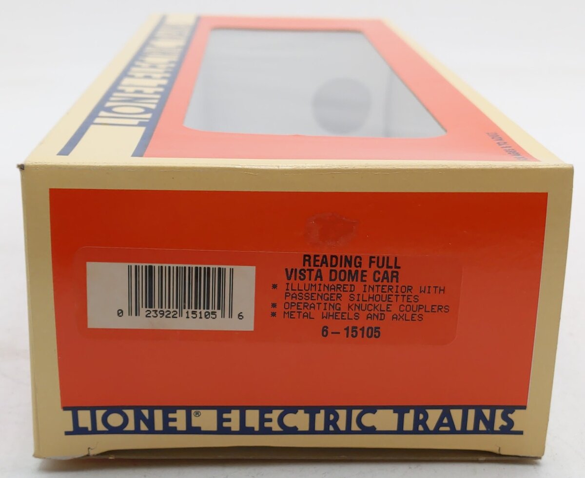 Lionel 6-15105 O Gauge Reading Full Vista Dome Passenger Car EX/Box