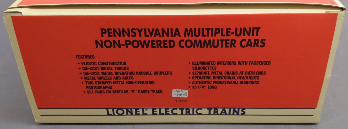 Lionel 6-18306 O Gauge Pennsylvania Multiple-Unit Commuter Cars #483/4574 EX/Box