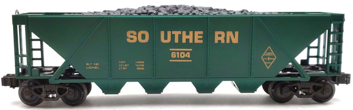 Lionel 6-6104 O Famous American Railroad Southern Hopper w/ Coal Load  #6104 EX/Box