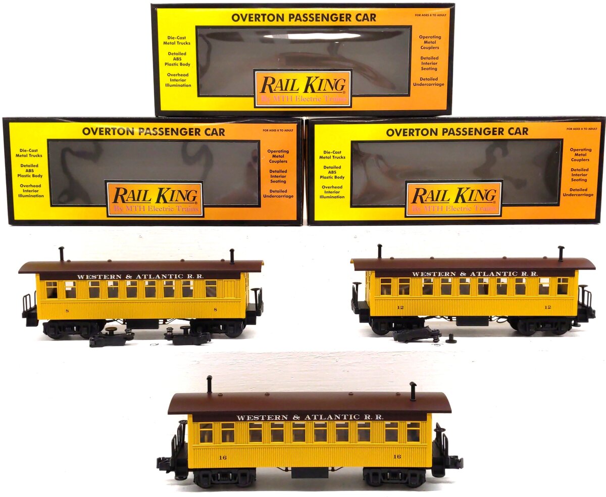 MTH 30-6400 O Gauge Western & Atlantic Overton Passenger Coach 3 Car Set EX/Box