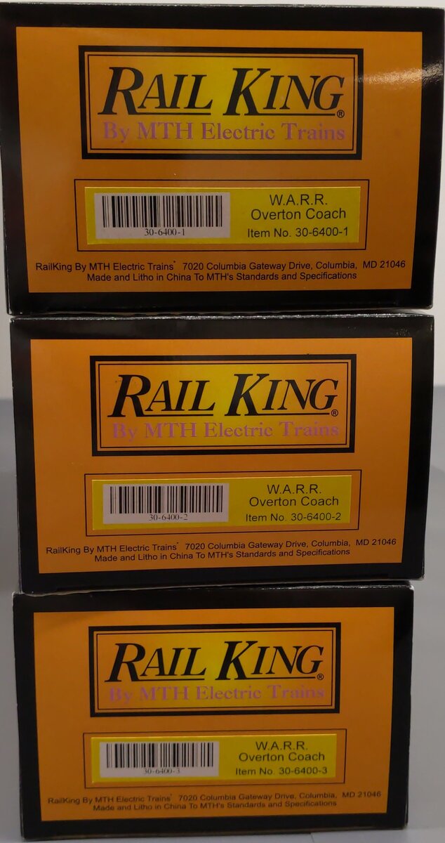 MTH 30-6400 O Gauge Western & Atlantic Overton Passenger Coach 3 Car Set EX/Box