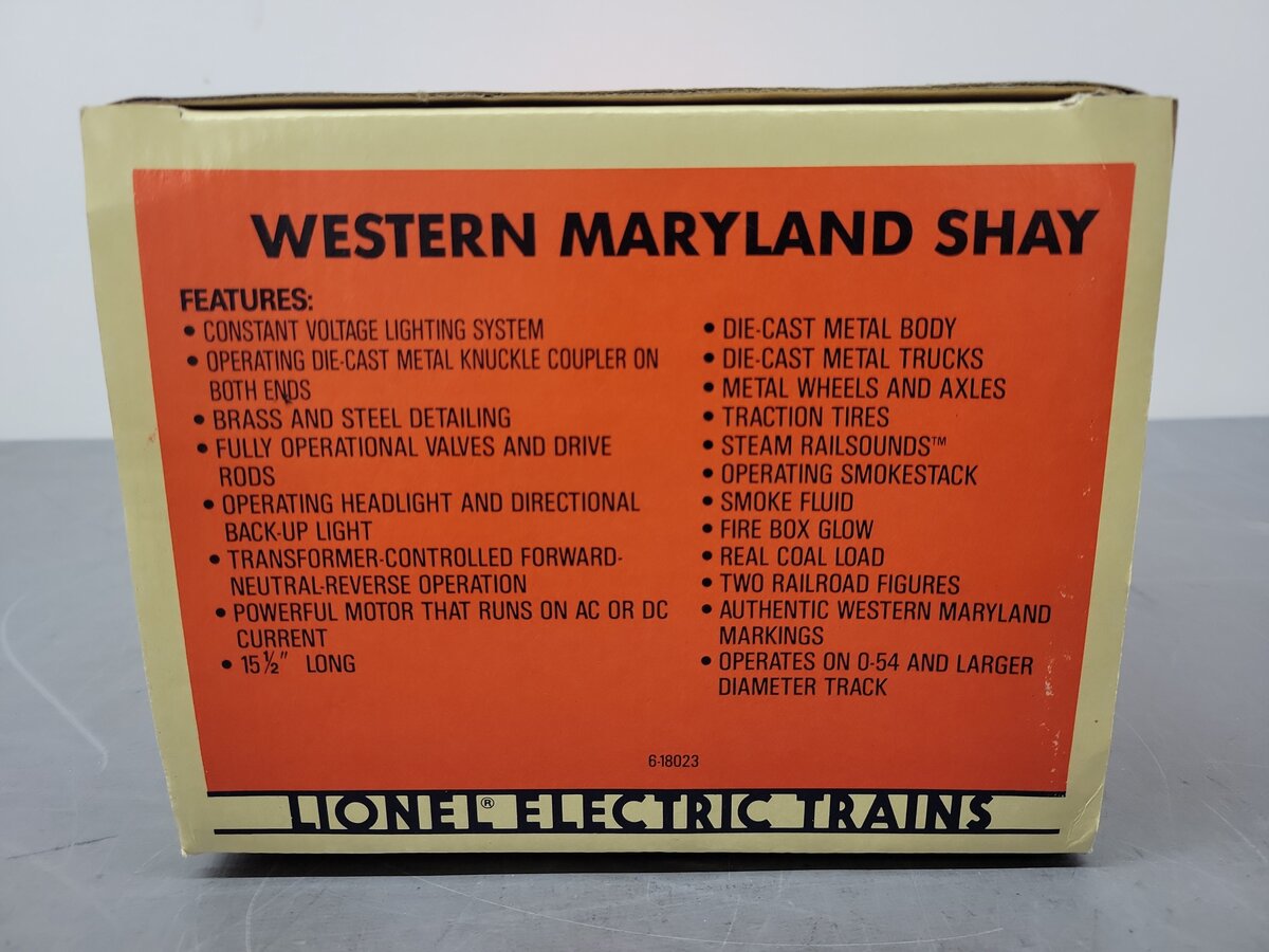 Lionel 6-18023 O Gauge Western Maryland Shay Steam Locomotive #6 VG/Box