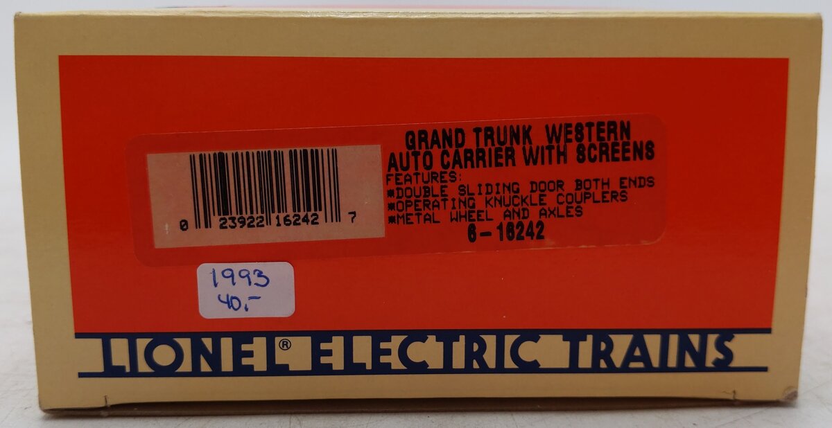 Lionel 6-16242 O Gauge Grand Trunk Western Auto Carrier #16242 EX/Box