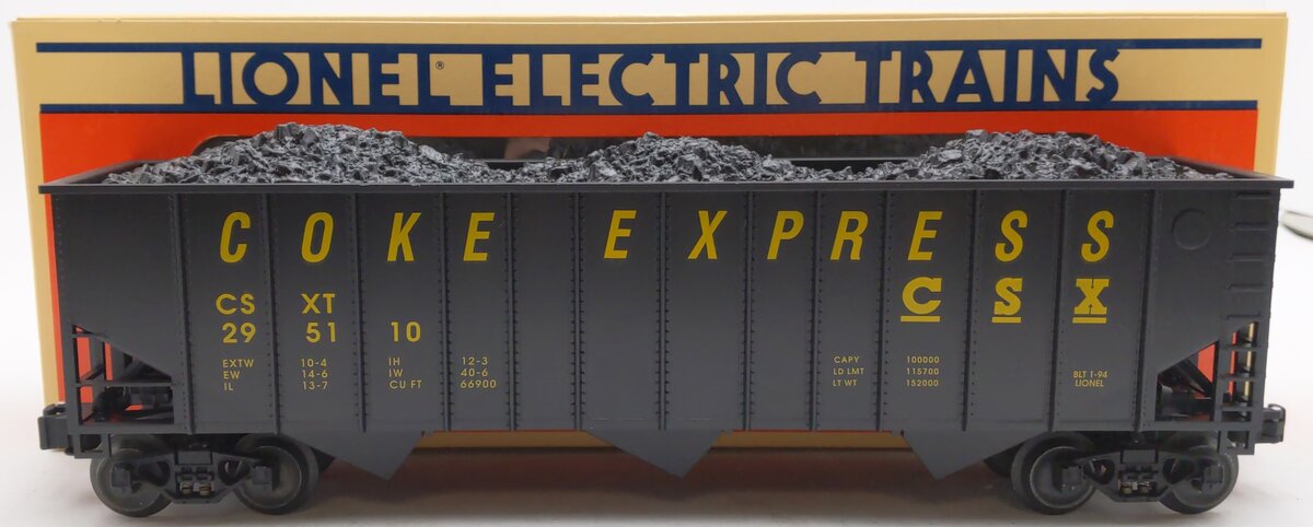 Lionel 6-17120 O Gauge CSX 3-Bay Hopper with Coal Load EX/Box