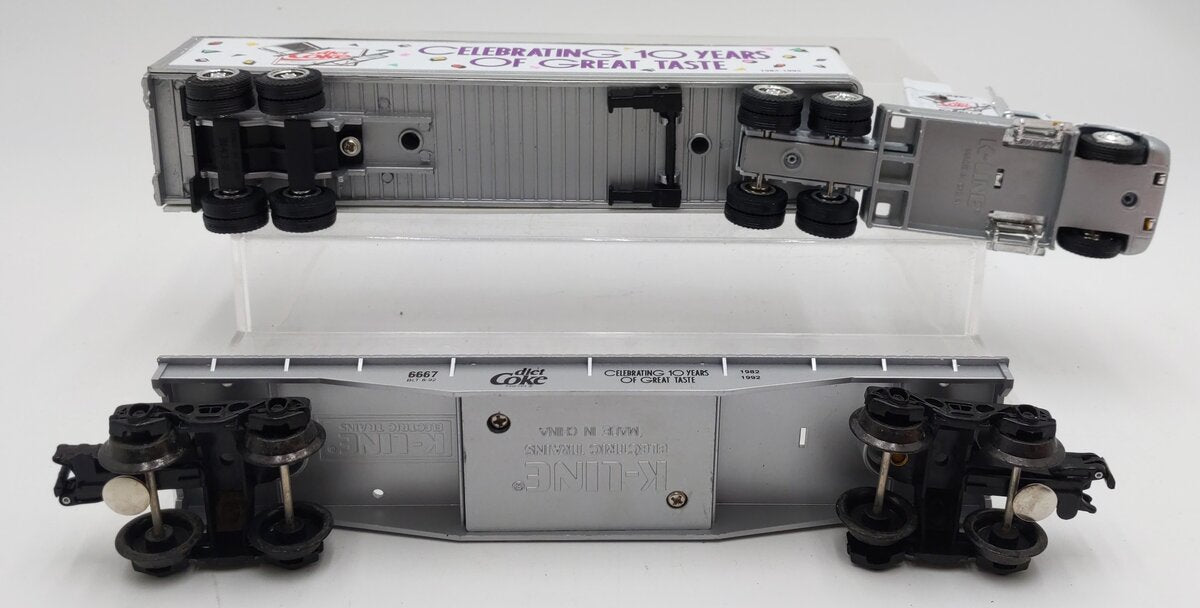 K-Line K6667 O Gauge Coke 10th Anniversary Flatcar w/Truck & Trailer EX/Box