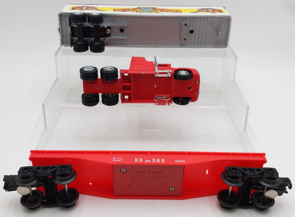 K-Line K-665601 O Ringling Brothers Heavy Hauler Tractor Trailer Flat Car Set VG/Box