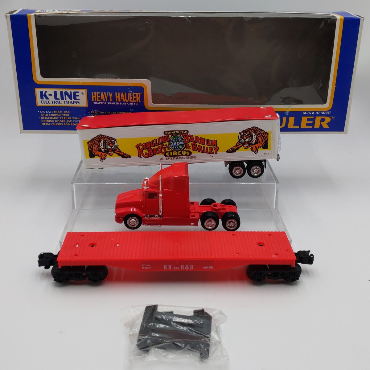K-Line K-665601 O Ringling Brothers Heavy Hauler Tractor Trailer Flat Car Set VG/Box