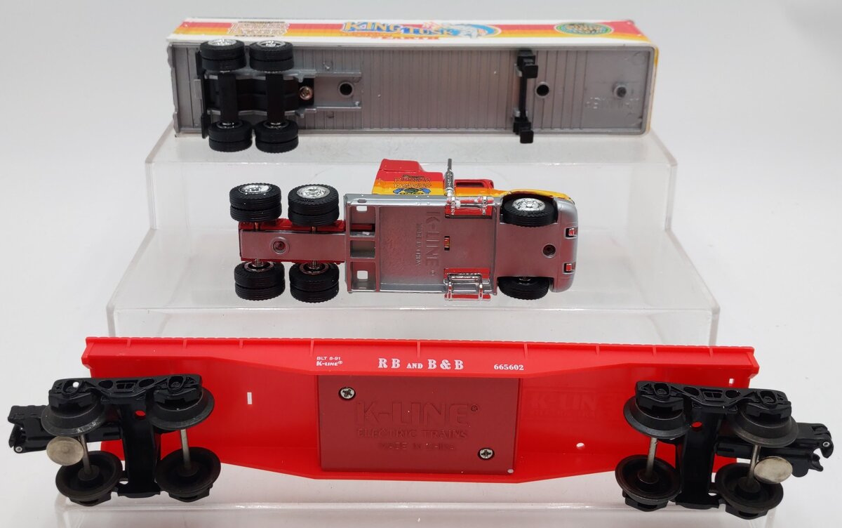 K-Line K-665602 O Gauge Ringling Bros. Flatcar w/ King Tusk Trailer VG/Box