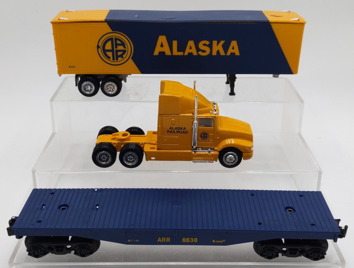 K-Line K6638 O Gauge Alaska Flatcar with Tractor Trailer VG/Box